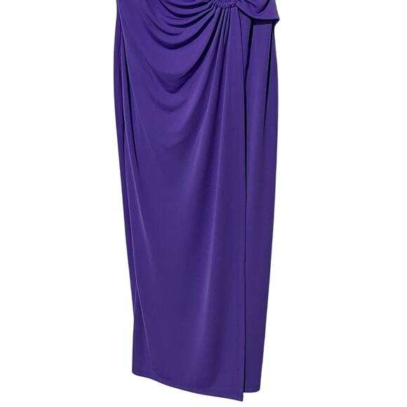 ANNE KLEIN WOMENS SMALL SQUARE NECK SHIRRED O-RING MIDI DRESS PASSION PURPLE NEW - Picture 7 of 14